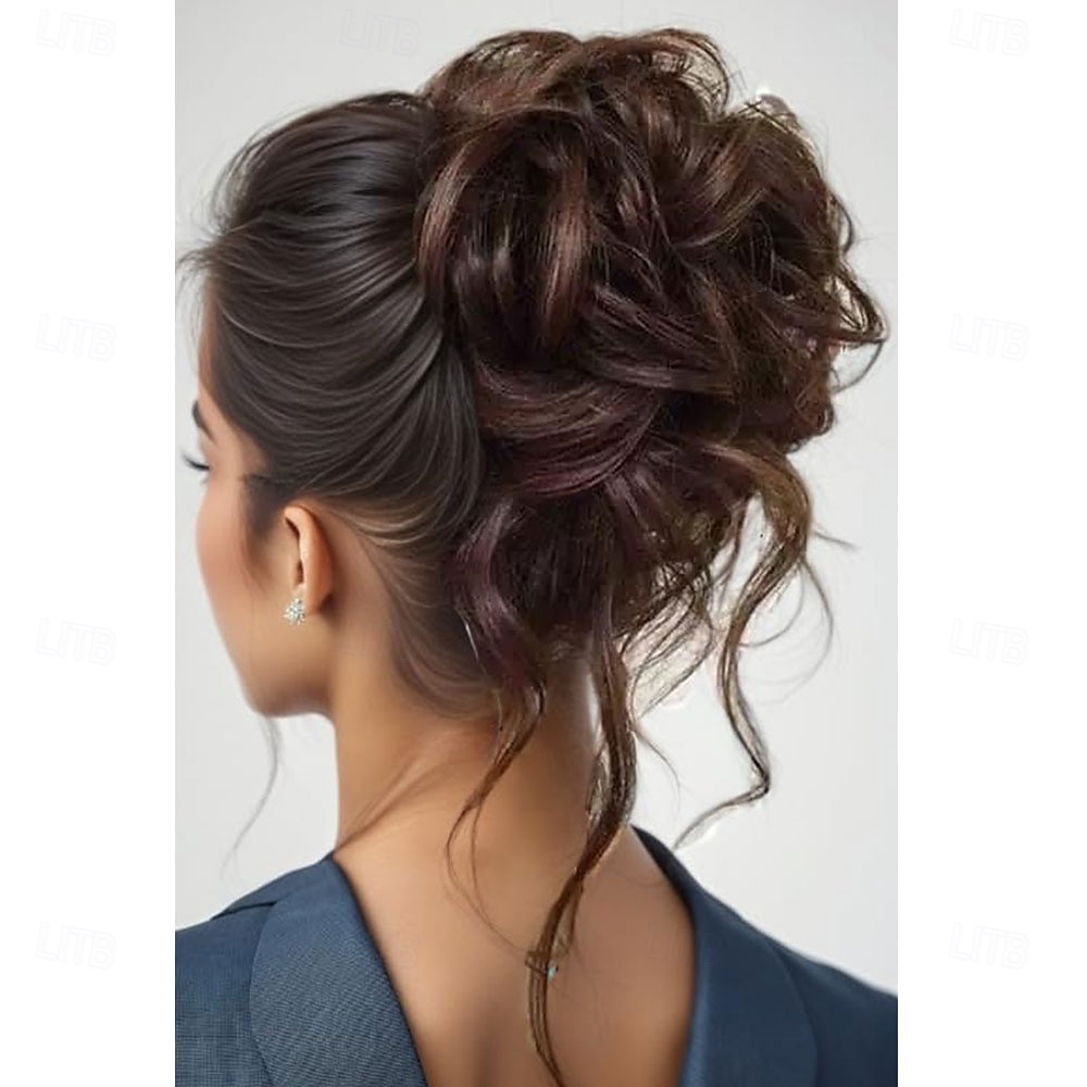 Kihara, laineikas, sotkuinen nuttura, helposti nutturalle vedettävä hiuslisäke, naisten ja tyttöjen kynsiklipsit, tummanruskea, luonnollinen tekoperuukki, solmittava päähine, kastanjanruskea 2026 - $10.99 –P2