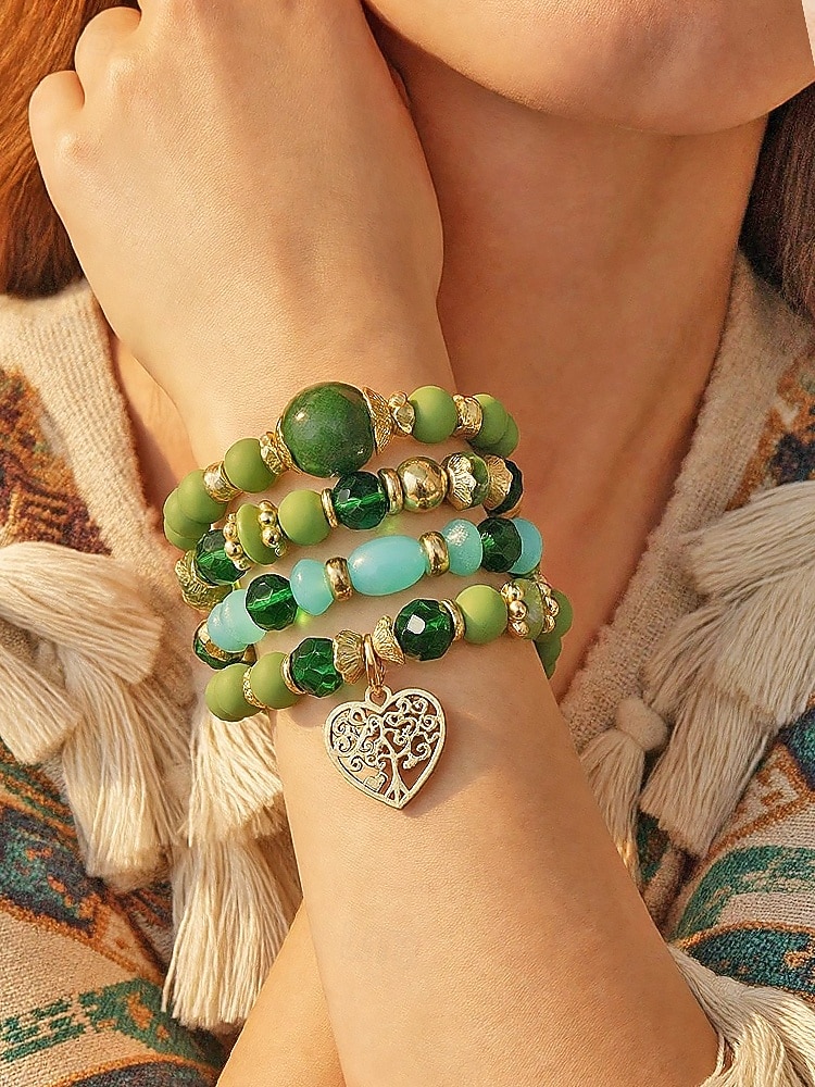 Γυναικείο σετ βραχιολιών από ακρυλικό και κράμα αλουμινίου σε στυλ boho – πολλά χρώματα, γούρι σε σχήμα καρδιάς, ιδανικό για την ημέρα του Αγίου Βαλεντίνου και για καθημερινή χρήση 2026 - $11.99 –P1