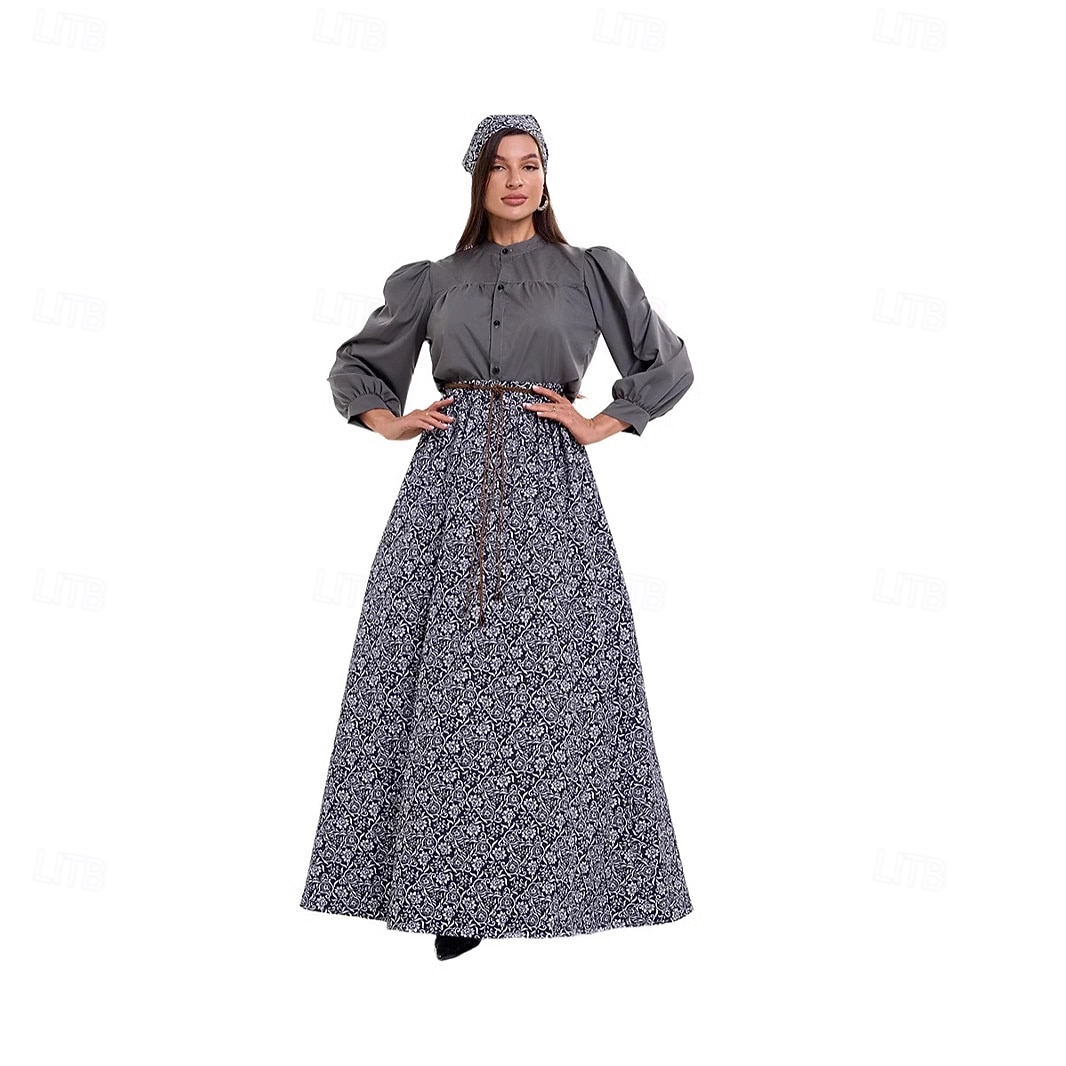 250th Anniversary USA 19th Century 1800s Floor Length Prairie Dress Bonnet and Apron Set Long Sleeves Pioneer Girl Colonial Pioneer Revolutionary War Costumes Floral Fancy Dress Women's Halloween 2026 - $46.99 –P2