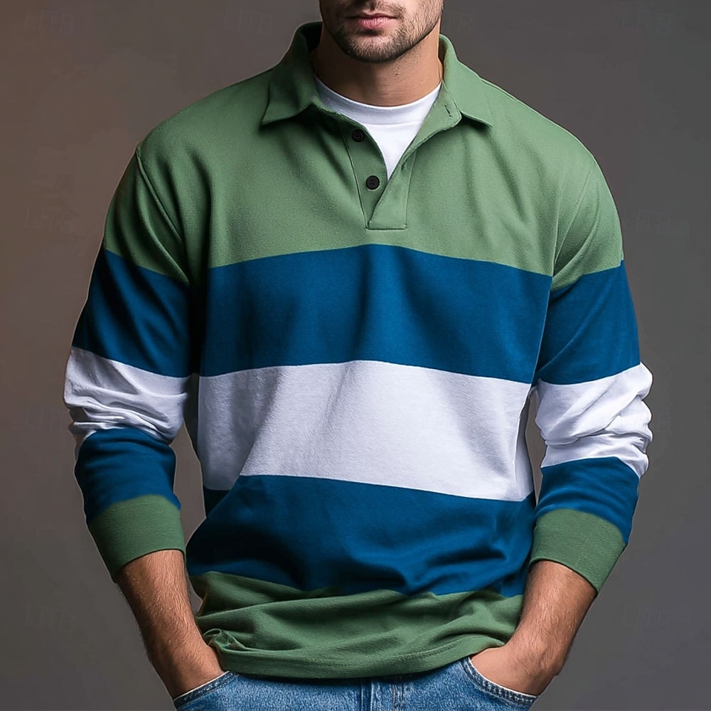 Per uomo Strisce orizzontali Polo da rugby Manica Lunga Magliette polo Camicie con Colletto Abbigliamento Sportivo Casual All'aperto Scuola Athleisure Stampa 3D Primavera Autunno Inverno Blu Viola del 2026 a $28.99 –P1