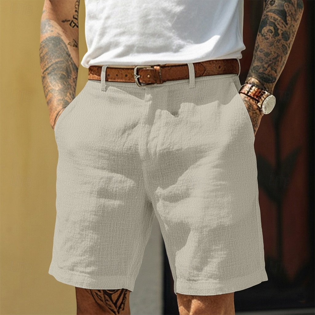 Per uomo Shorts Shorts di Lino Shorts eleganti Pantaloncini Estivi Cerniera Tasca Tinta unita Comodità Traspirante Lunghezza al ginocchio Quotidiano Abbigliamento casual alla moda Affari Moda Casual del 2026 a $24.99 –P1