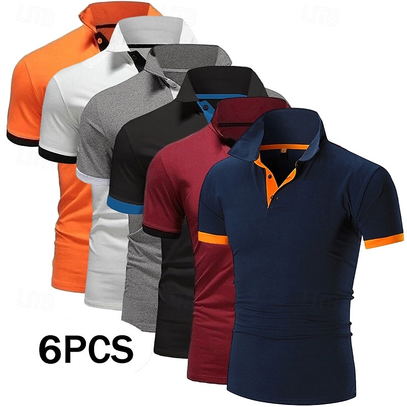 6PCS Men's Polo Golf Shirt Casual Sports Classic Short Sleeve Basic Solid Color Plain 6-Piece Multi-pack Summer Spring All Seasons Regular Fit Polo 2026 - $67.99 –P1