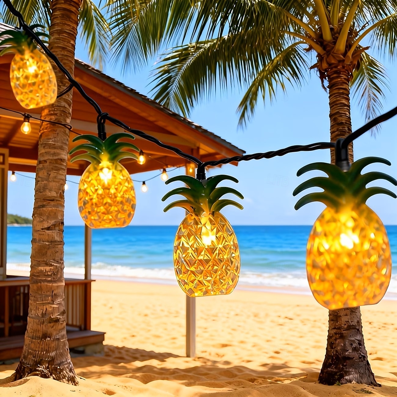 Guirnalda de luces solares con forma de piña, 30 LED, luces tropicales de verano de 4,5 m, ideal para patios, familias, bodas, dormitorios, cumpleaños y decoración de jardines tropicales hawaianos. 2026 - $25.99 –P1