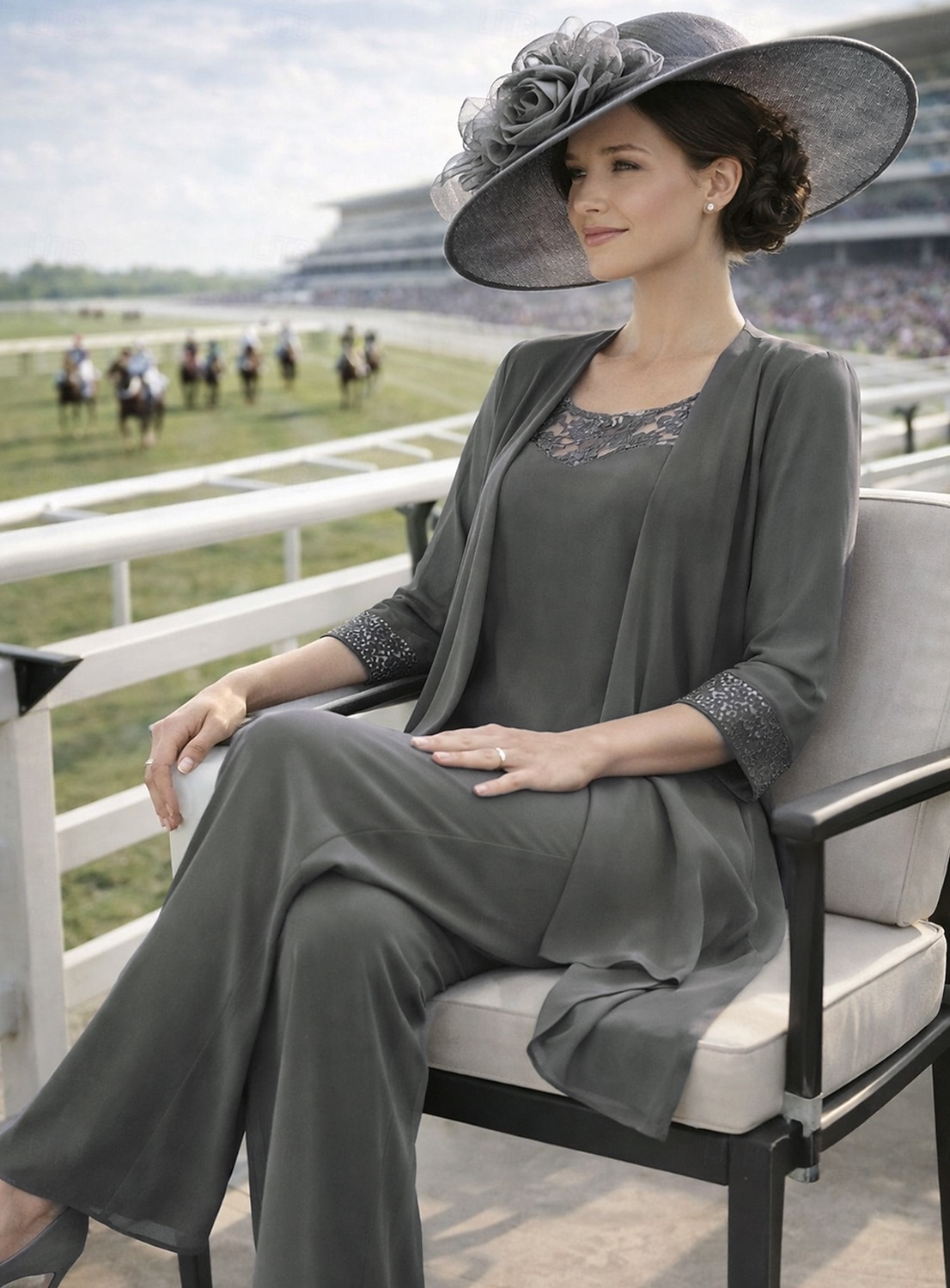 Dreiteilig Bodenlang Brautmutterkleid Langarm Rundhalsausschnitt Elegant Vintage Formell Hochzeitsgast Formeller Abend Spandex mit Einfarbig 2026 - $91.99 –P3