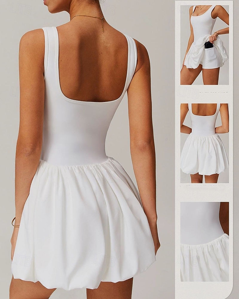 Per donna Tinta unita Abito da tennis Gonne da tennis con pantaloncini Abito sportivo Senza Maniche Arricciato Patchwork Tasca Assorbimento degli urti Traspirante Tennis Corsa Fitness Scollo Tondo del 2026 a $35.99 –P1