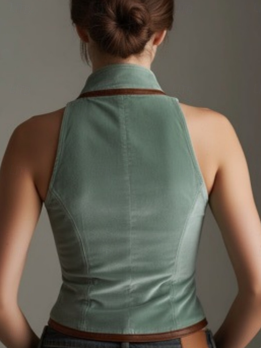 Per donna Blusa Maglietta senza maniche Bottoni Blocco di colori Elegante Western Classico Senza Maniche Scollo a V Top Regolari Quotidiano Ferie Uscire Verde Estate Primavera del 2026 a $65.99 –P2