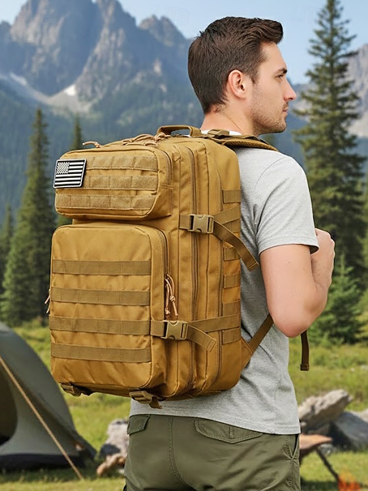 Mochila tática masculina camuflada em nylon, mochila militar de grande capacidade, bolsa multicolorida para atividades ao ar livre, como caminhadas, camping e viagens, com patch da bandeira americana. de 2026 por $54.99 –P2