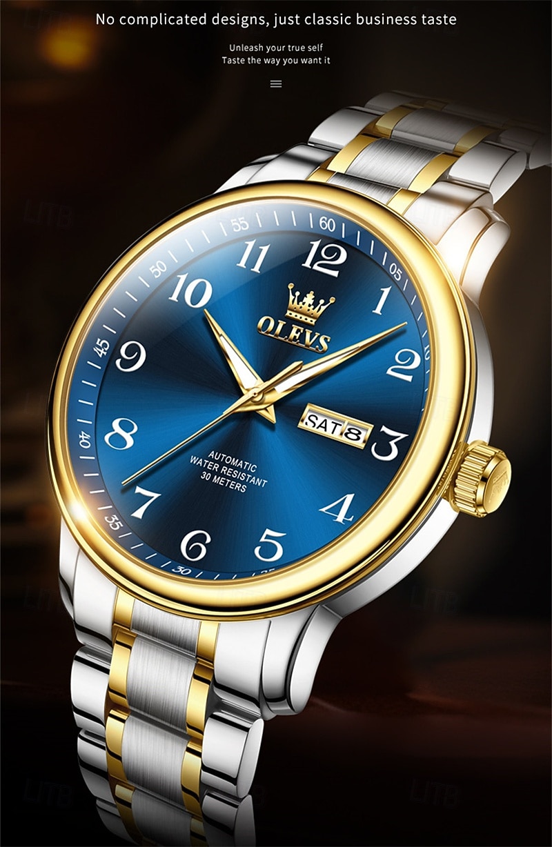 New Olevs Men'S Business Watch With Luminous Calendar, Week Display, Fully Automatic Mechanical Movement, Casual And Fashionable Digital Watch, Water-Resistant, Sporty Wristwatch 2026 - $95.99 –P6