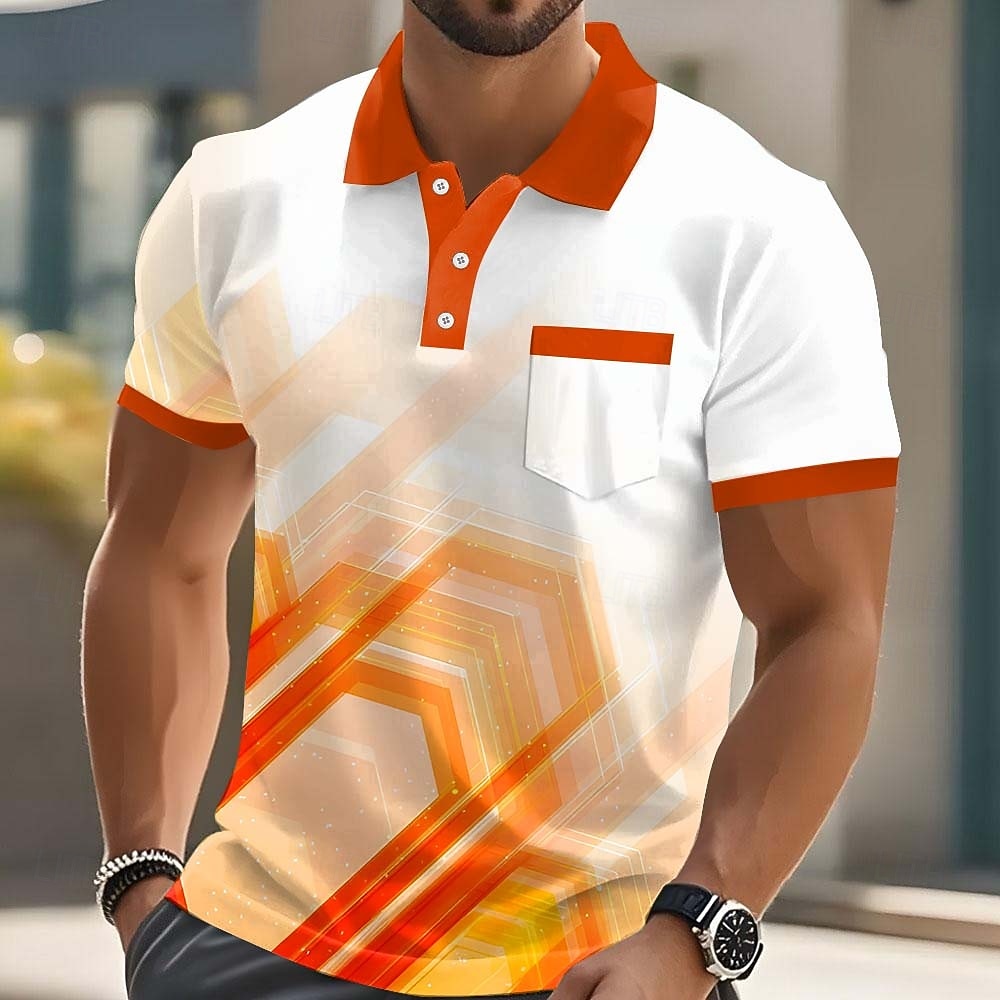 Homens Geométrico Camisas Polo Manga Curta Camisas polo Camisas de colarinho Business casual Ao ar livre Roupa Esportiva Roupa Diária Impressão 3D Botões Primavera Verão Azul Vermelho Laranja de 2026 por $22.99 –P3