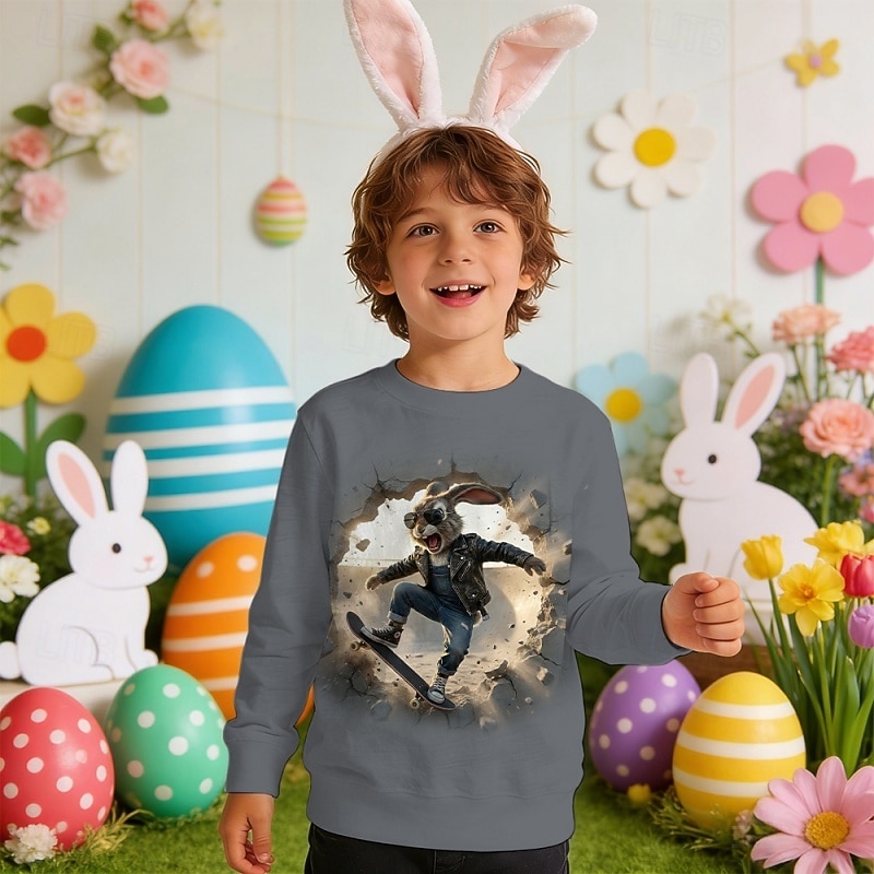Easter Boys' 3D Graphic Rabbit Sweatshirt Pullover Long Sleeve 3D Print Spring Fall Active Fashion Streetwear Kids 4-12 Years Crew Neck Casual Daily Outdoor Regular Fit 2026 - $18.99 –P2