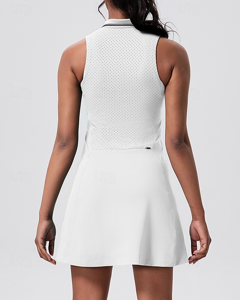 Dámské Jednobarevné Tenisové šaty Sportovní šaty Bez rukávů Zapni Kapsy Odvod vlhkosti Prodyšné Tenis Běh Zdatnost Šaty Bílá Růžová Modrá Oblečení na tenis 2026 - $54.99 –P3