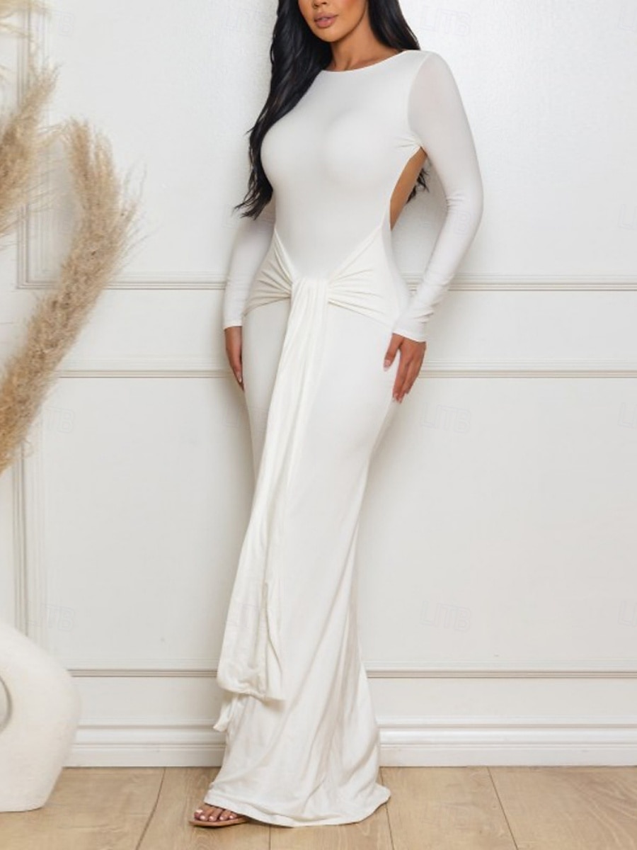 Dames Maxi-jurk Witte jurk Afstudeerjurk Bodycon-jurk Elegant Modieus Modern Buiten Vakantie Uitgaan Normale pasvorm Effen Lange mouw Strakke ronde hals V-hals Wit Geel Rood Bruin Zomer Lente Herfst 2026 - $28.99 –P1
