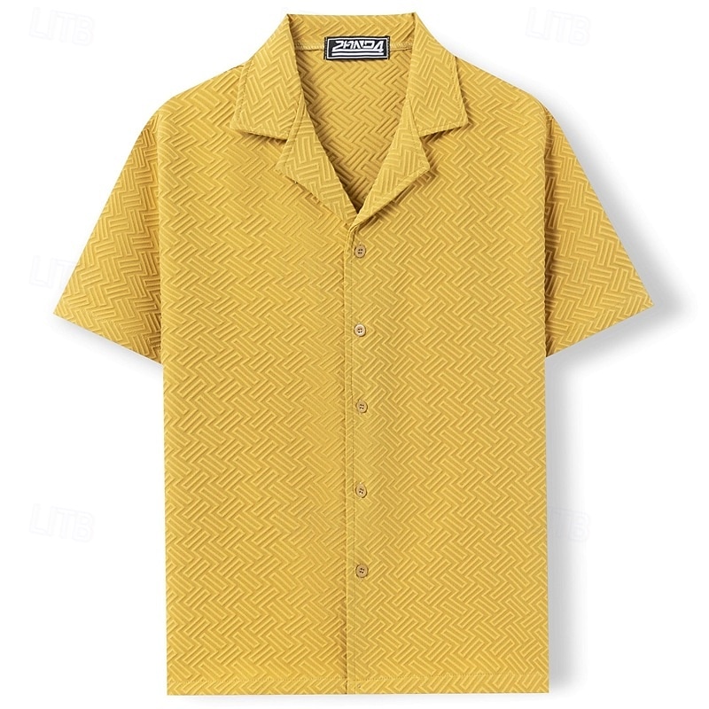 Herren Hemd Textur Freizeithemd Knopfhemd Gelb Rosa Kaki Kurzarm Einfach Hemdkragen Lässig Täglich Jacquard Bekleidung Elegant Mode Lässig 2026 - $36.99 –P4
