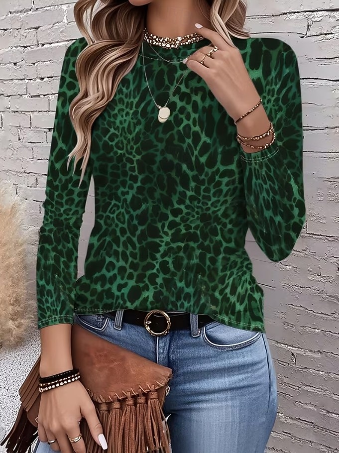 Mulheres Camiseta Imprimir Gráfico Geométrica Abstrato Vintage Moda à moda Manga Longa Gola Redonda Tops regulares Diário Azul Vermelho Roxo Fúcsia Marron Verão Primavera de 2026 por $24.99 –P4