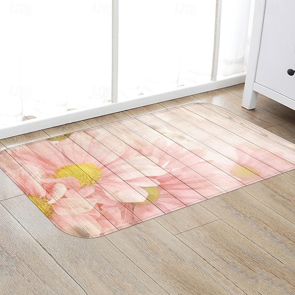 Běžecký koberec do předsíně, rostlina, květina, dřevěná deska, vzor, flanelová tkanina, potištěná podlahová rohožka, protiskluzová měkká rohožka do dveří, vchod, koupelna, domácí podlahová dekorace, 2026 - $17.99 –P2