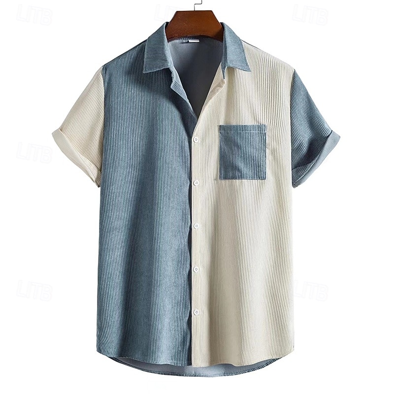 Bărbați Cămașă Cămașă casual Cămasă Corduroy Camașă cu nasturi Caisă Albastru Deschis Manșon scurt Simplu Guler Cămașă Casual Zilnic Bloc de Culoare Îmbrăcăminte Elegant Modă Casual Smart casual 2026 - $31.99 –P5