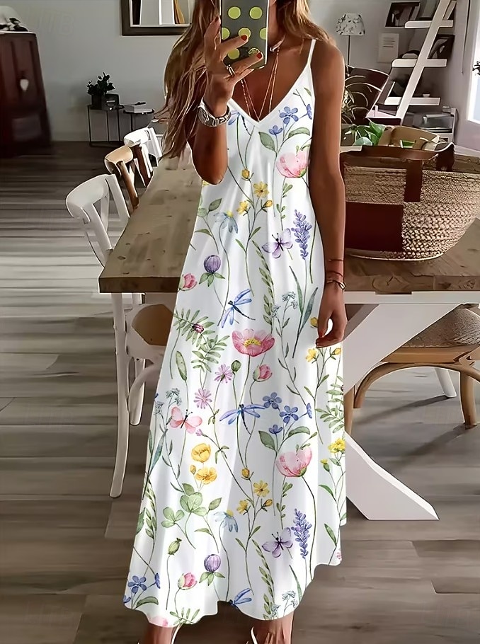 Pâques Femmes Robe maxi Robe d'Été Robe trapèze Robe Nuisette Vacances Occasionnel Boho Plage Coupe régulière Fleuri Graphique Sans manches Col en V Blanche Été Printemps de 2026 ? $36.99 –P1