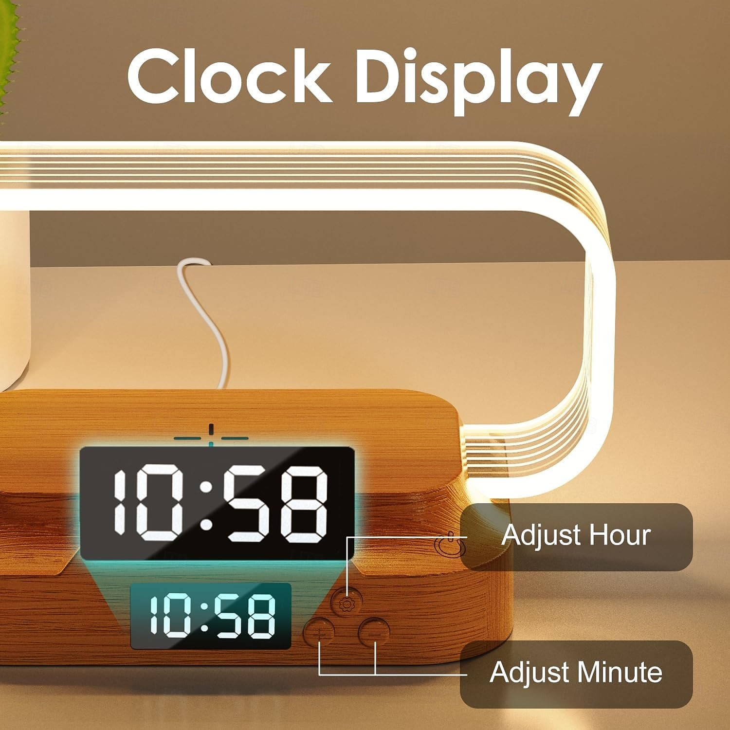 Lámpara de mesita de noche con cargador inalámbrico, linda lámpara de noche con reloj, pequeña lámpara de mesa para dormitorio, mini luz de noche para dormitorio, pequeña luz como regalo, regulable 2026 - $39.99 –P4