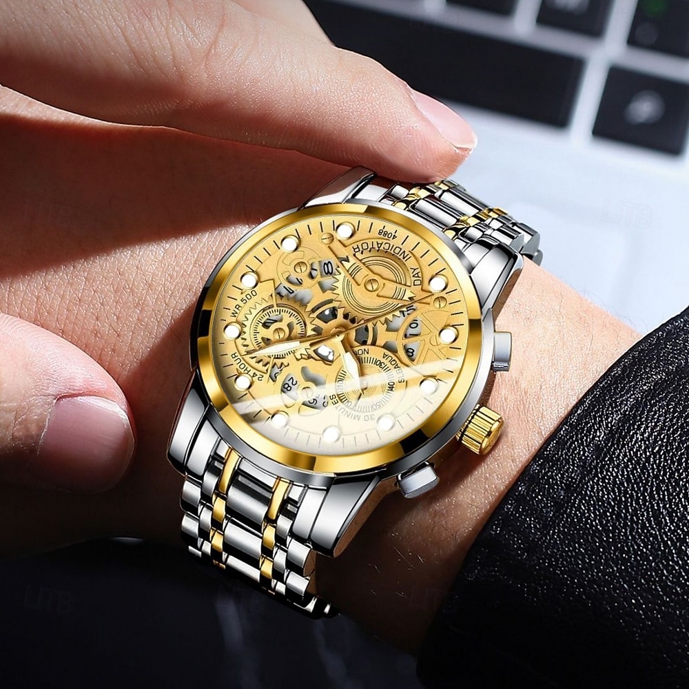 Новые многофункциональные мужские часы, роскошные кварцевые часы для мужчин, светящийся в темноте дисплей, скелетонизированный дизайн циферблата, точное измерение времени, подходят для повседневного 2026 - $23.99 –P6