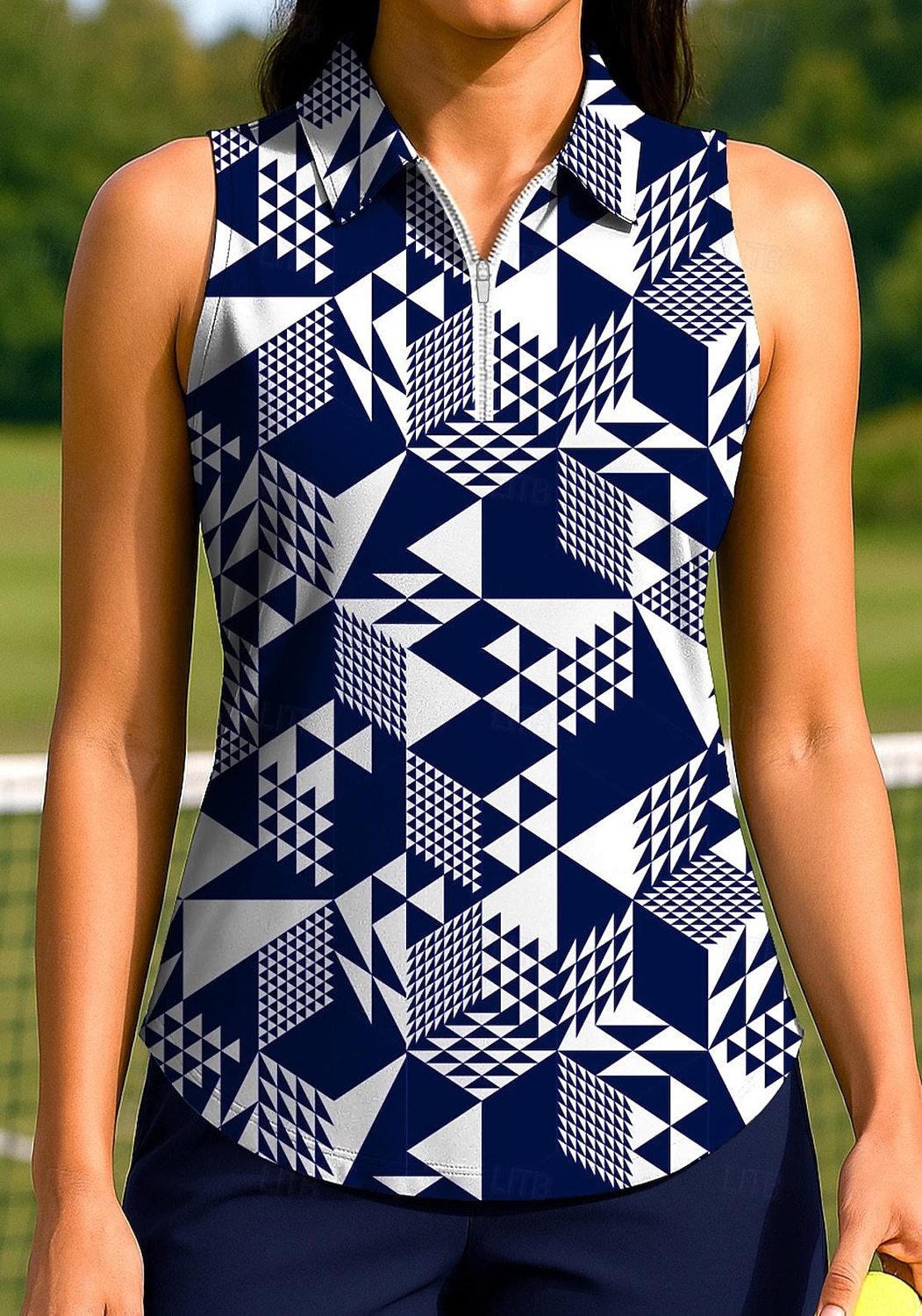 Dames Geometrisch Tops Sportshirt Wandelen poloshirt Tennisshirt Mouwloos Vetoketju UPF50+ UV-bestendig Hoge Elasticiteit Vochtregelerend Ademend Tennis Augurkbal Hardlopen Strijkijzer Rits kraag 2026 - $22.99 –P3