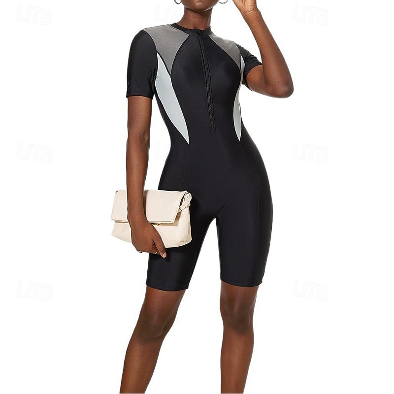 Dame Rash-guard One Pieces Lapper Ta igjen glidelåsen Boyleg Knelengde UV Beskyttelse Elastisk Kortermet Badetøy Badedrakt Surfing Snorkling Svømming Sommer 2026 - $34.99 –P1