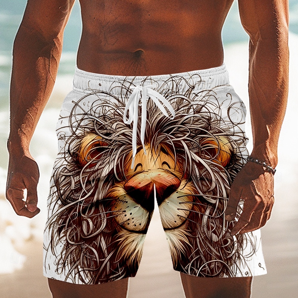Homens Desenho Animado Leão Engraçado Calção Justo de Natação Shorts de Natação Bermuda de Surf Cintura Média Havaiana férias na praia Bolsos laterais Forro de malha Cintura elástica com cordão de 2026 por $20.99 –P1