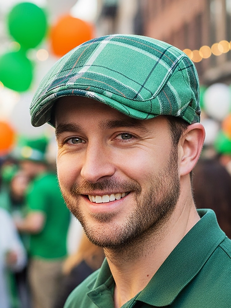 Men's Plaid Flat Cap Newsboy Hat, Cotton-Polyester Blend, Multi-Color Classic Ivy Style Cap for St. Patrick's Day Celebration & Everyday Casual Wear 2026 - $11.99 –P1