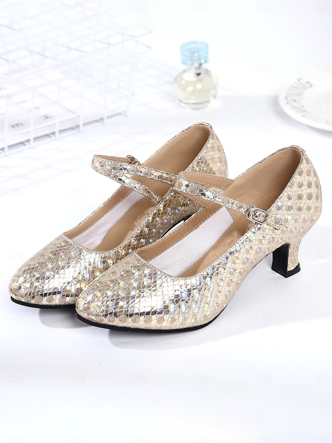 Lila glitzernde Mary-Jane-Tanzschuhe mit Riemchen für Damen, elegant und professionell für den Ballsaal &Lateinamerikanische Tanzschuhe 2026 - $42.99 –P5