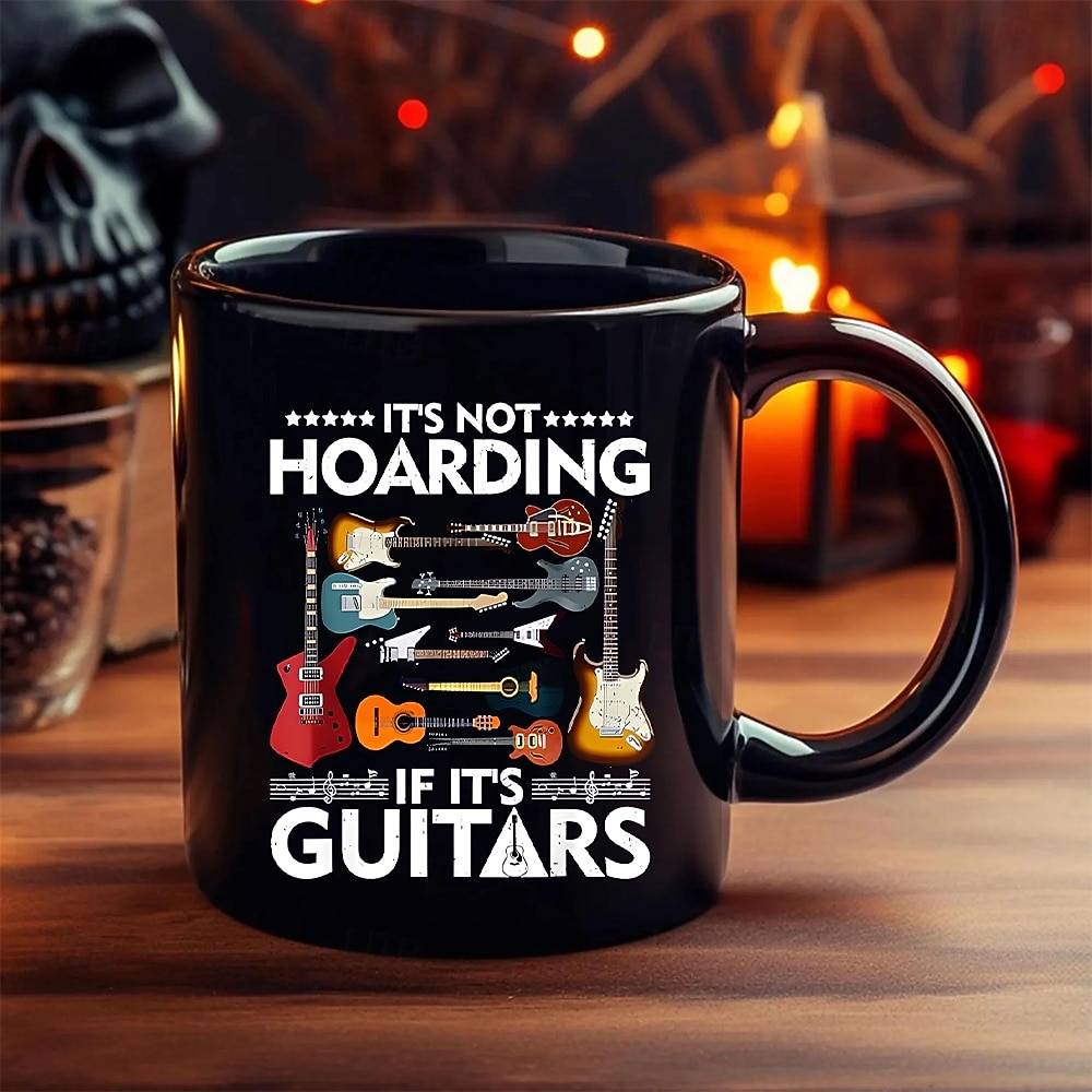 Grappige cadeaumok "Het is geen hamsteren als het gitaren zijn" zwarte keramische koffiemok, perfect cadeau voor gitaarliefhebbers en muziekliefhebbers, ideaal voor muzikanten en verzamelaars. 2026 - $16.99 –P5
