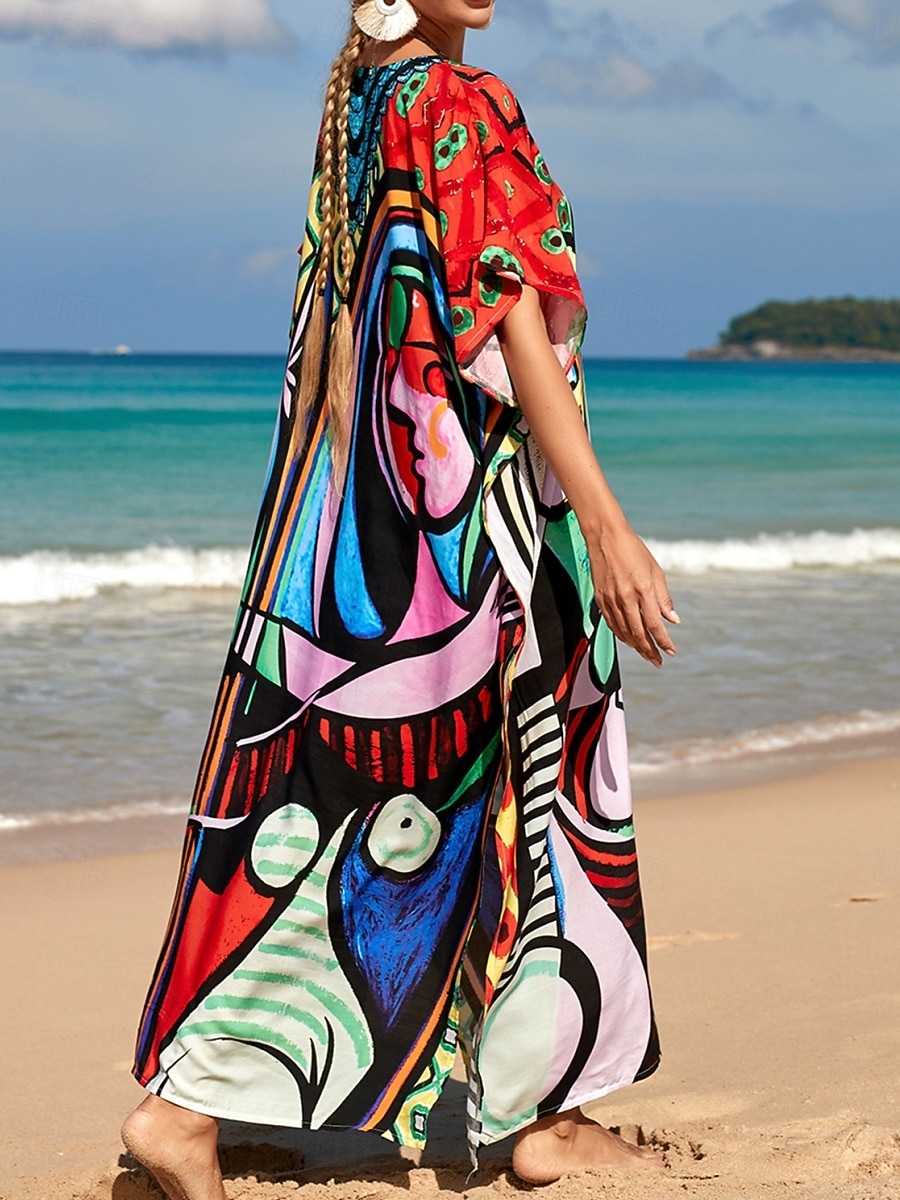 Women's Maxi Dress Beach Dress Casual Dress Boho Dress Cover Up Elegant Fashion Modern Outdoor Vacation Going out Loose Fit Abstract Half Sleeve V Neck Blue Pink Royal Blue Orange Summer Spring 2026 - $29.99 –P19