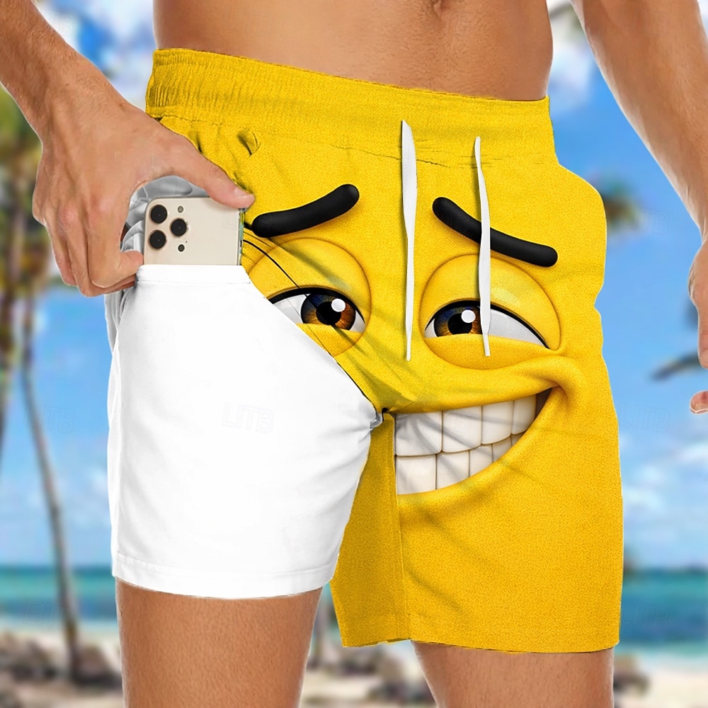 Per uomo Illusione ottica Fantasia "Cartone 3D" Faccia arrabbiata Pantaloncini foderati Pantaloncini da bagno 2 in 1 Pantaloncini da mare Misura del girovita medio Hawaiano Divertente Vacanza al Mare del 2026 a $22.99 –P3