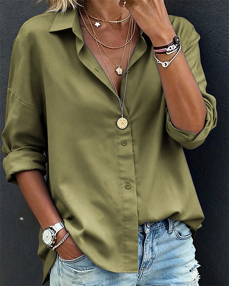 Damen Bluse Elegante Oberteile Gerafft Patchwork Knöpfe Einfarbig Einfach Elegant Vintage Damen Langarm Hemdkragen Normale Oberteile Täglich Arbeit Ferien Blau Hellgrün Grün Rosa Grau Herbst Winter 2026 - $21.99 –P5