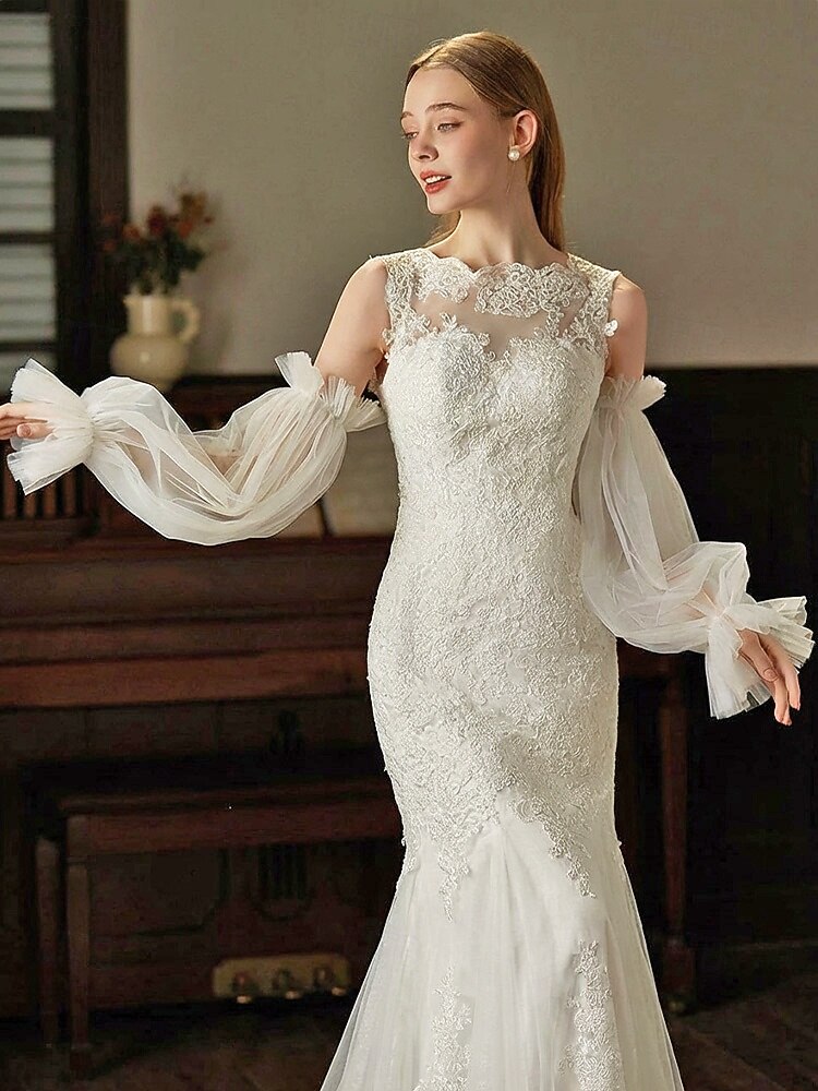 Luvas femininas de tule com mangas bufantes – nas cores preto e branco, em tecido de malha macio e elegante, perfeitas para casamentos, festas e eventos noturnos. de 2026 por $11.99 –P4