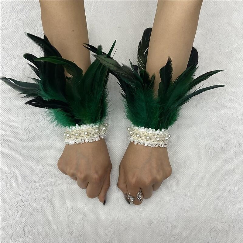 Carnaval 2026 Rio Carnaval Szamba Kiegészítők női zöld tollas csuklópántok fehér gyöngy csipkével Brazíliai Fesztivál Előadói Jelmez 2026 - $9.99 –P14