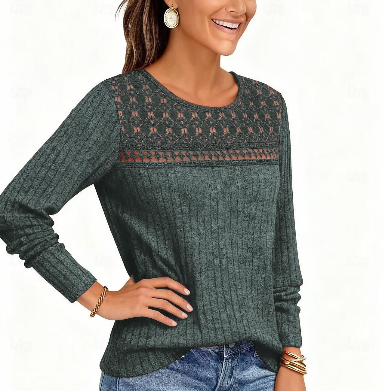 Női Ribos kötött topok Póló Fűzőlyuk Szüret Alkalmi Hosszú ujj Terített nyak Kerek Normál felsők Napi Alkalmi Hétvége Medence Gesztenyebarna Fekete Bor Katonai zöld Tavasz Ősz 2026 - $21.99 –P2