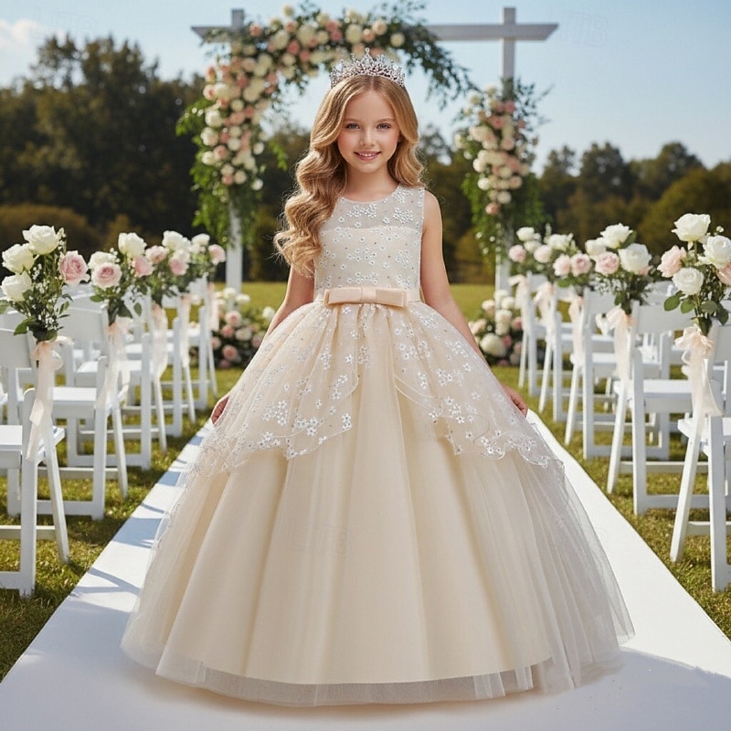 Vestido para Meninas das Flores Para Meninas Vestido formal Traje de casamento Festa Casamento Formal Moda Adorável Formal Patchwork Com Transparência Floral Princesa Sem Manga Gola Redonda Azul de 2026 por $43.99 –P11