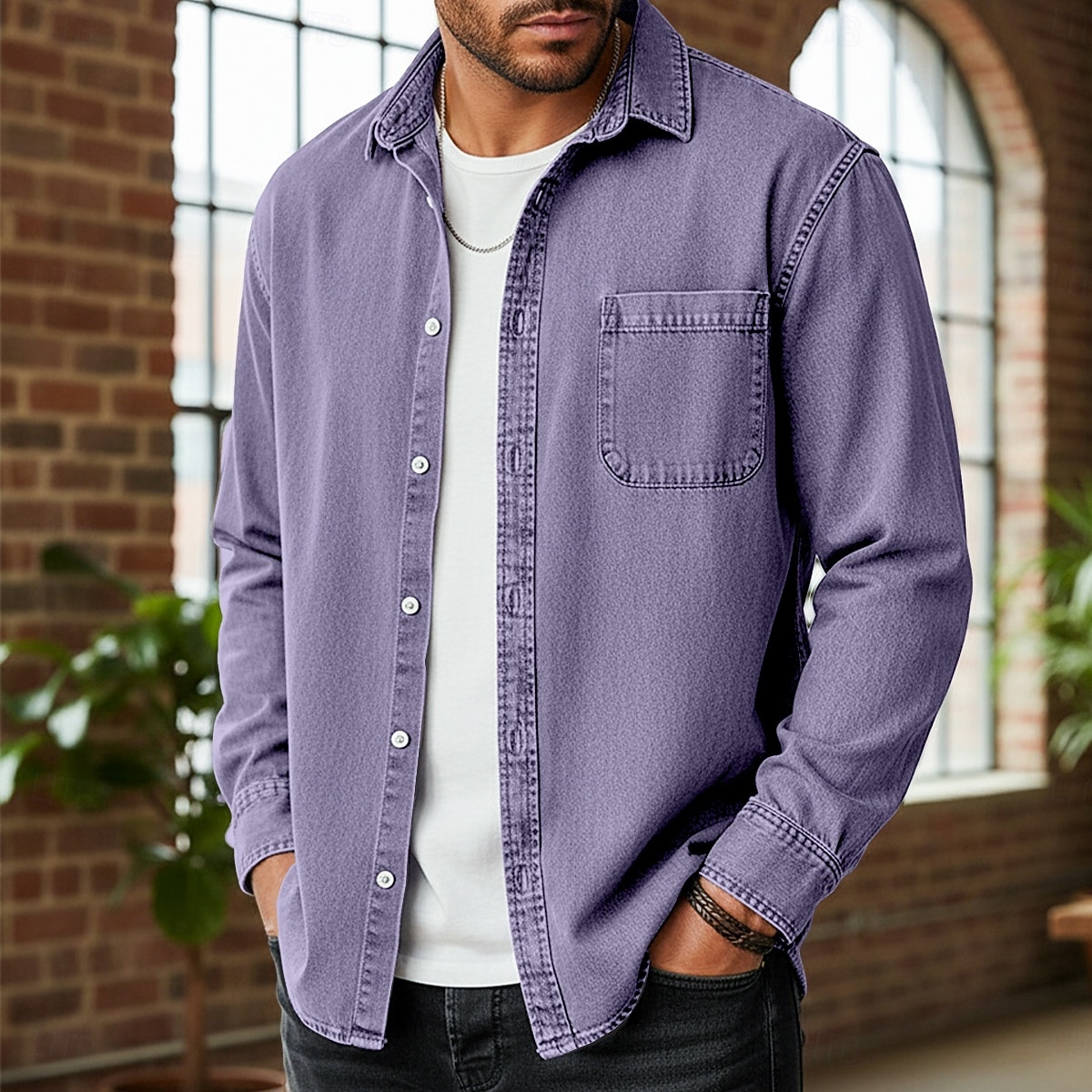 Herren Hemd Freizeithemd Vintage-Shirt Knopfhemd Acid-Wash-Shirt Blau Schwarz Hellgrün Wein Marineblau Langarm Einfach Revers Lässig Streetwear Tasche Bekleidung Baumwolle Mode Retro Vintage Lässig 2026 - $40.99 –P1