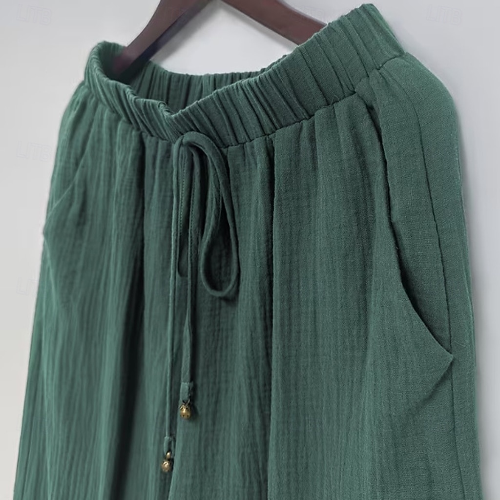 Women's Trousers Summer Pants Baggy Pants Vacation Fashion Casual Daily Full Length Mid Waist Solid Color Plain Drawstring Pocket Wide Leg Comfort Quick Dry Soft Inelastic Streetwear Beach Holiday 2026 - $25.99 –P3