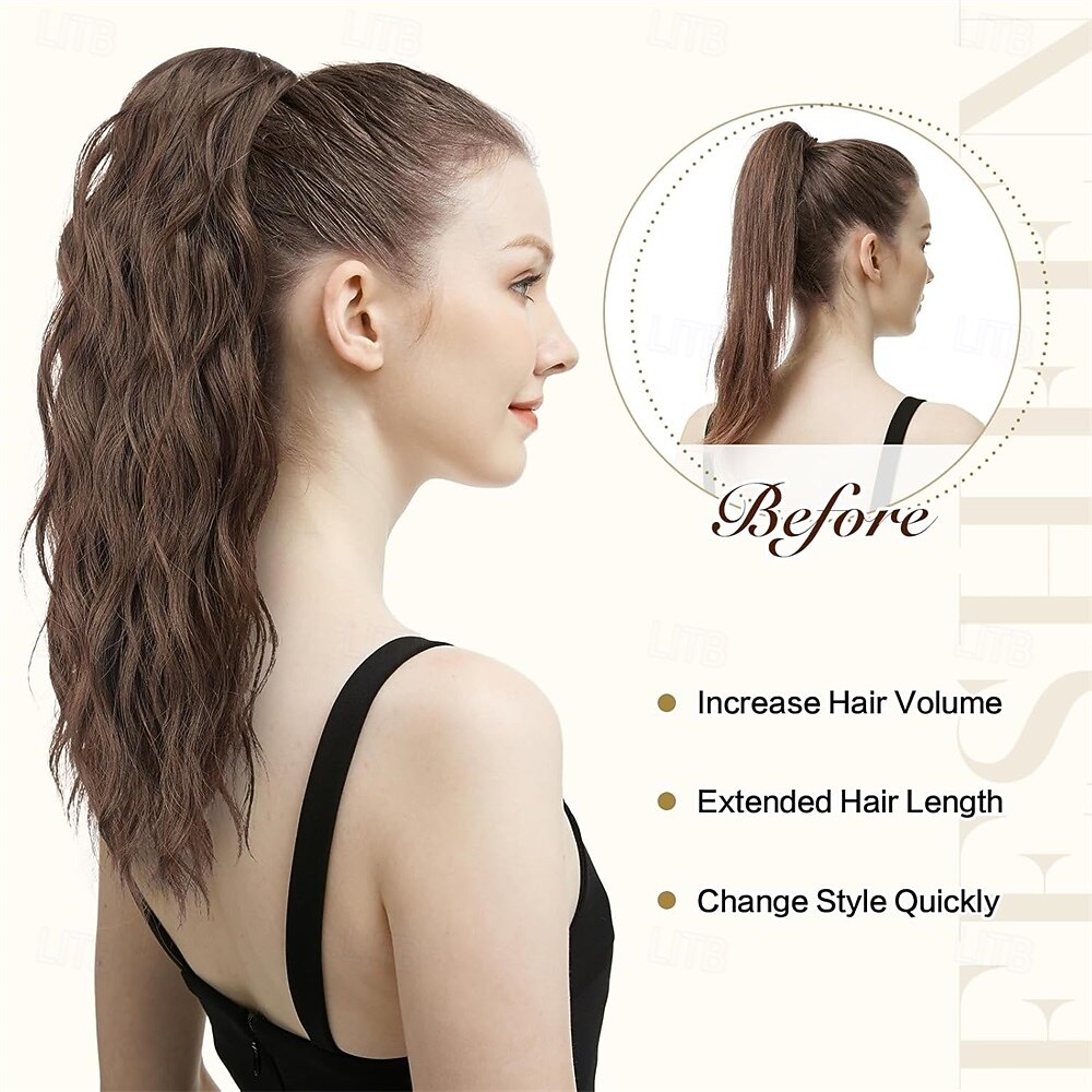 2026年 ポニーテールエクステンション - ドローストリングポニーテールヘアエクステンションロングカールウェーブヘアピース合成ポニーテールヘアピース女性用、ブラウン &ライトオーバーンミックス 18インチ 18インチ  コレクション – $16.99 –P3