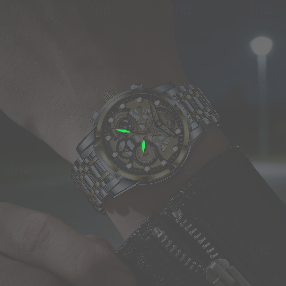 Новые многофункциональные мужские часы, роскошные кварцевые часы для мужчин, светящийся в темноте дисплей, скелетонизированный дизайн циферблата, точное измерение времени, подходят для повседневного 2026 - $23.99 –P5