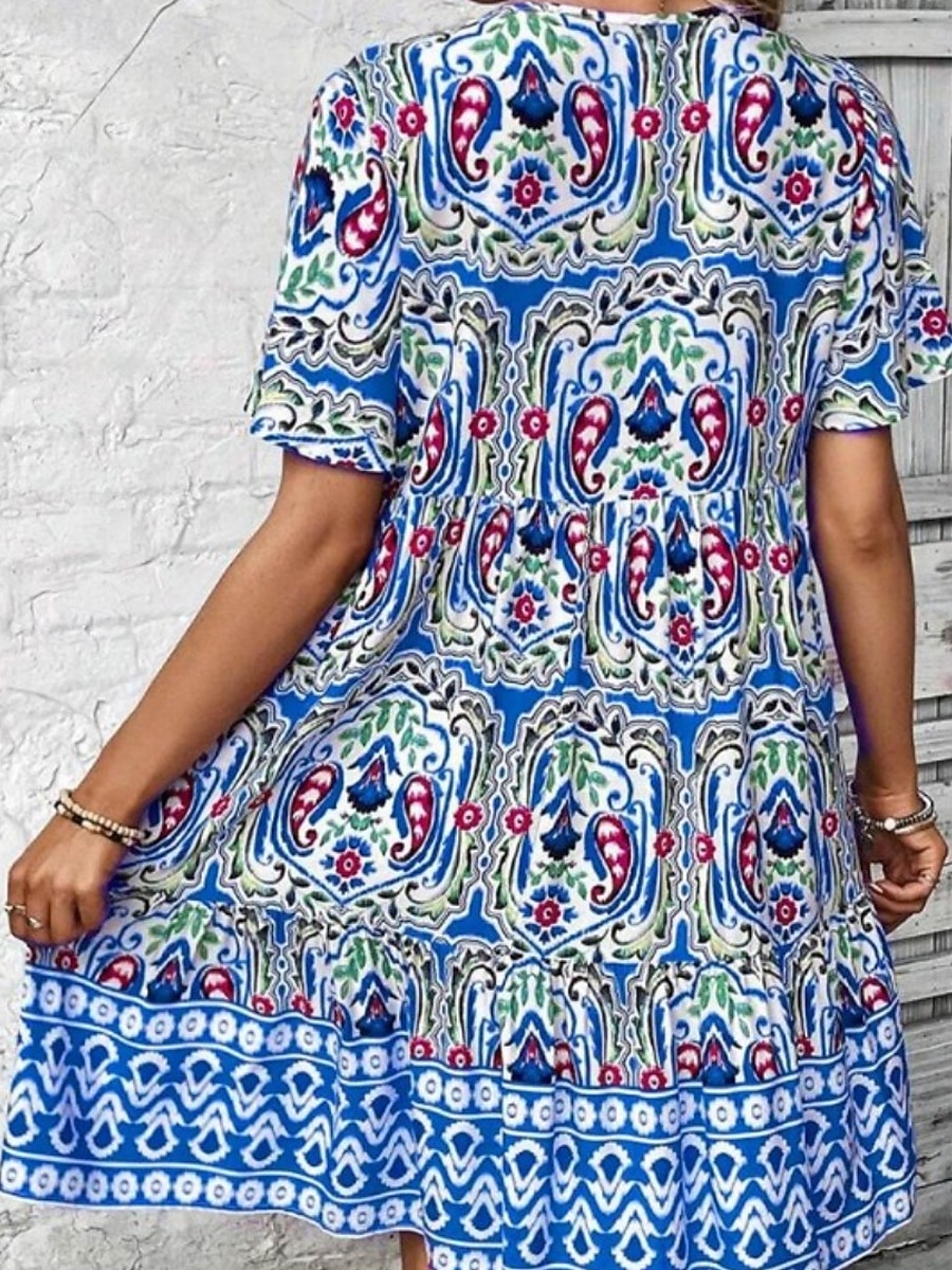 Dames Mini-jurk strand jurk A lijn jurk Bloemetjesjurk Elegant Modieus Modern Dagelijks Buiten Vakantie Normale pasvorm Geometrisch Korte mouw V-hals blauw Rood Marine Blauw Oranje Zomer Lente Herfst 2026 - $21.99 –P11
