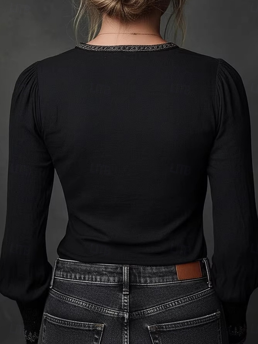 Per donna Camicia Blusa Bottoni Floreale Vintage Elegante Classico Manica Lunga Scollo a V Top Regolari Quotidiano Ferie Uscire Nero Estate Primavera Autunno del 2026 a $56.99 –P2