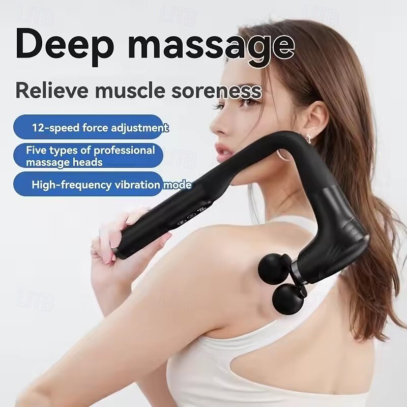 Многофункциональный перкуссионный массажер с длинной ручкой и двумя изгибающимися головками для шеи и вагинального массажа. 2026 - $57.99 –P1