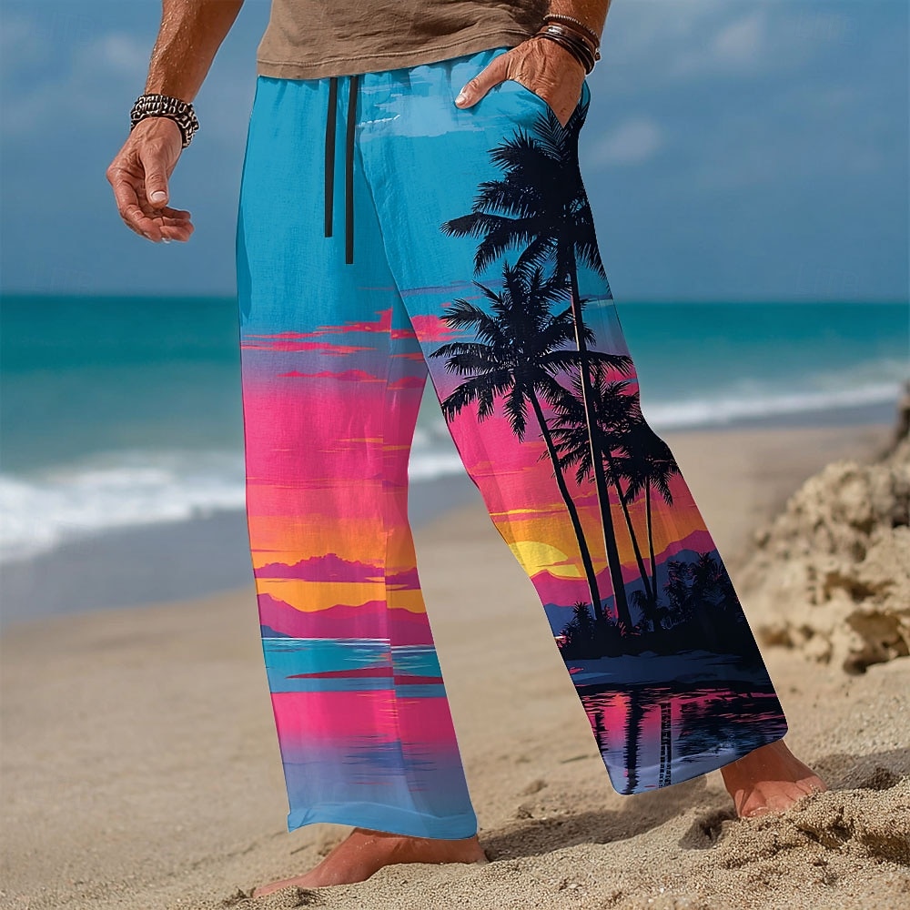 Pánské Kokosový strom Příroda a krajina Tropické rostliny Kalhoty Kalhoty pro volný čas Volné kalhoty Středně vysoký pas Havajské Dovolená Elastická šňůrka v pase Kalhoty z lněného materiálu s kapsami 2026 - $27.99 –P2