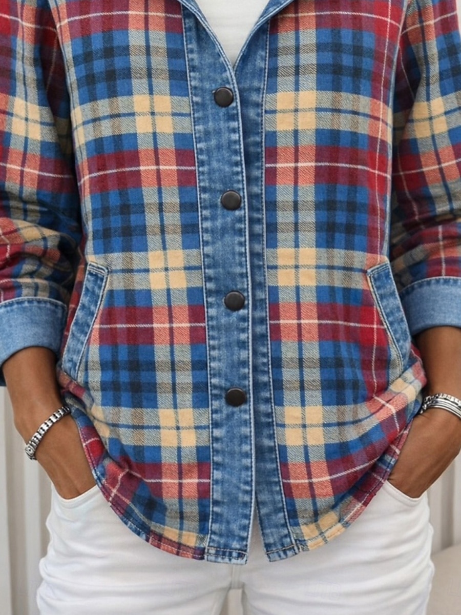 Damen Freizeitjacke Kapuzenjacke Warm Bequem Reißverschluss Tasche Knöpfe Lässig Karomuster Heim Outdoor Urlaub Alltagskleidung Regulär Mit Kapuze Lässiger Schnitt Langarm Oberbekleidung Blau Herbst 2026 - $49.99 –P2