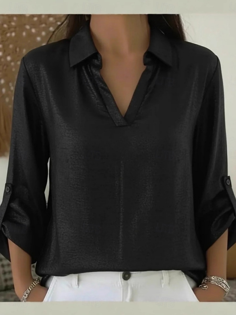 Damskie Koszula Codzienna koszula Równina Zabytkowe Elegancki Klasyczny Długi rękaw W serek Zwykłe topy Codzienny Święto Wyjściowe Czarny Biały Czerwony Złoty Wiosna Jesień 2026 - $29.99 –P3