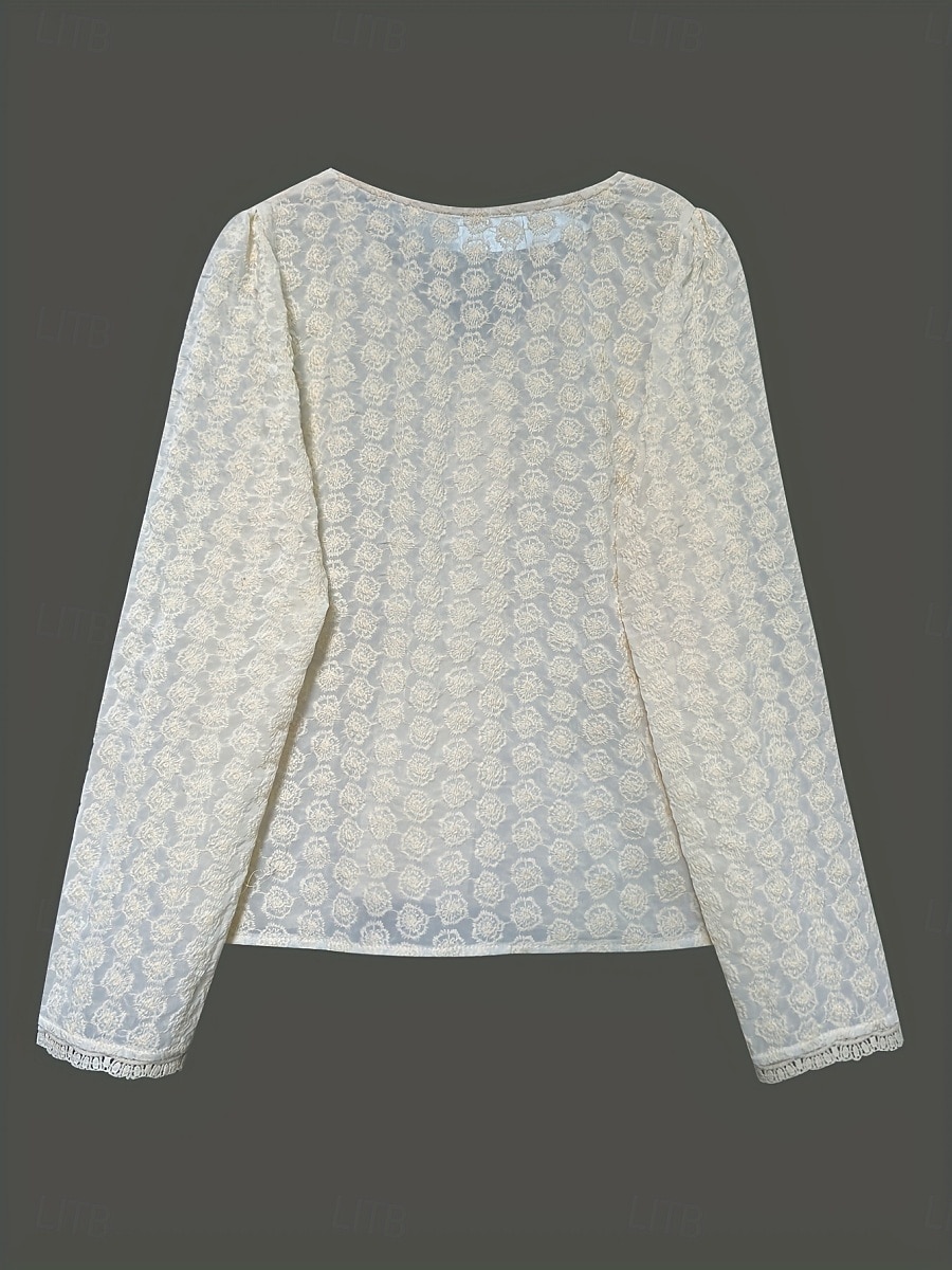Damen Bluse Spitze Patchwork Einfarbig Stilvoll Lässig Langarm V Ausschnitt Normale Oberteile Täglich Aprikose Sommer Frühling Herbst 2026 - $33.99 –P7