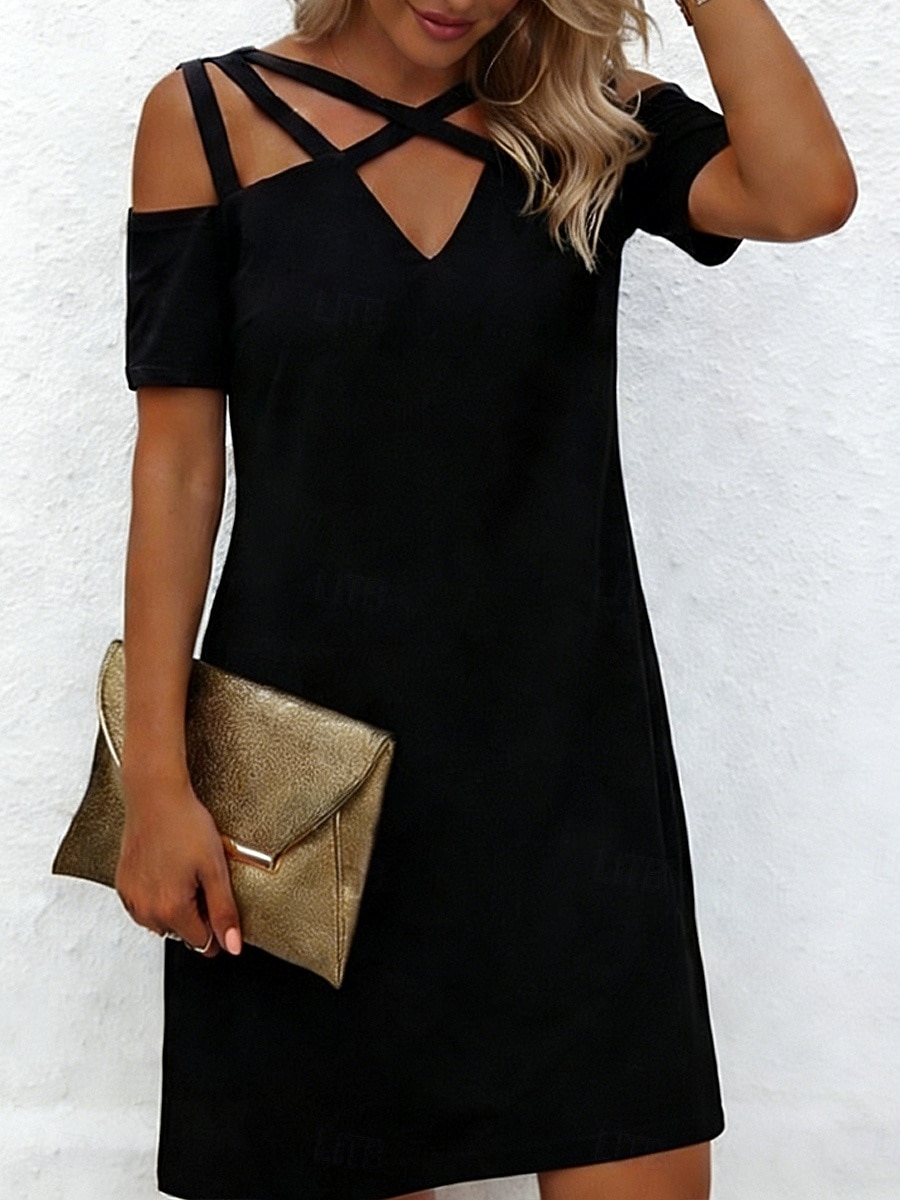 женское простое мини-платье с v-образным вырезом на каждый день для отпуска с коротким рукавом на лето и весну 2026 - $31.99 –P4