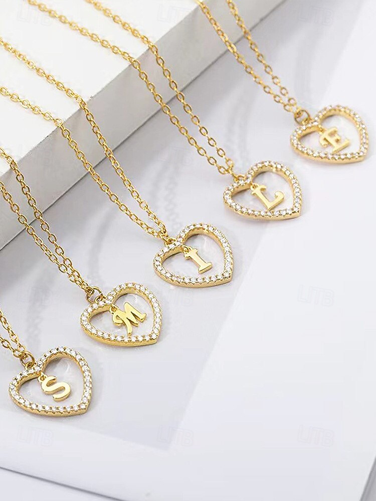 hjerteformet anhengskjede for kvinner – legeringsmateriale, 26 alfabetstiler, strass-aksenter – perfekt valentinsdagsgave 2026 - $7.99 –P6