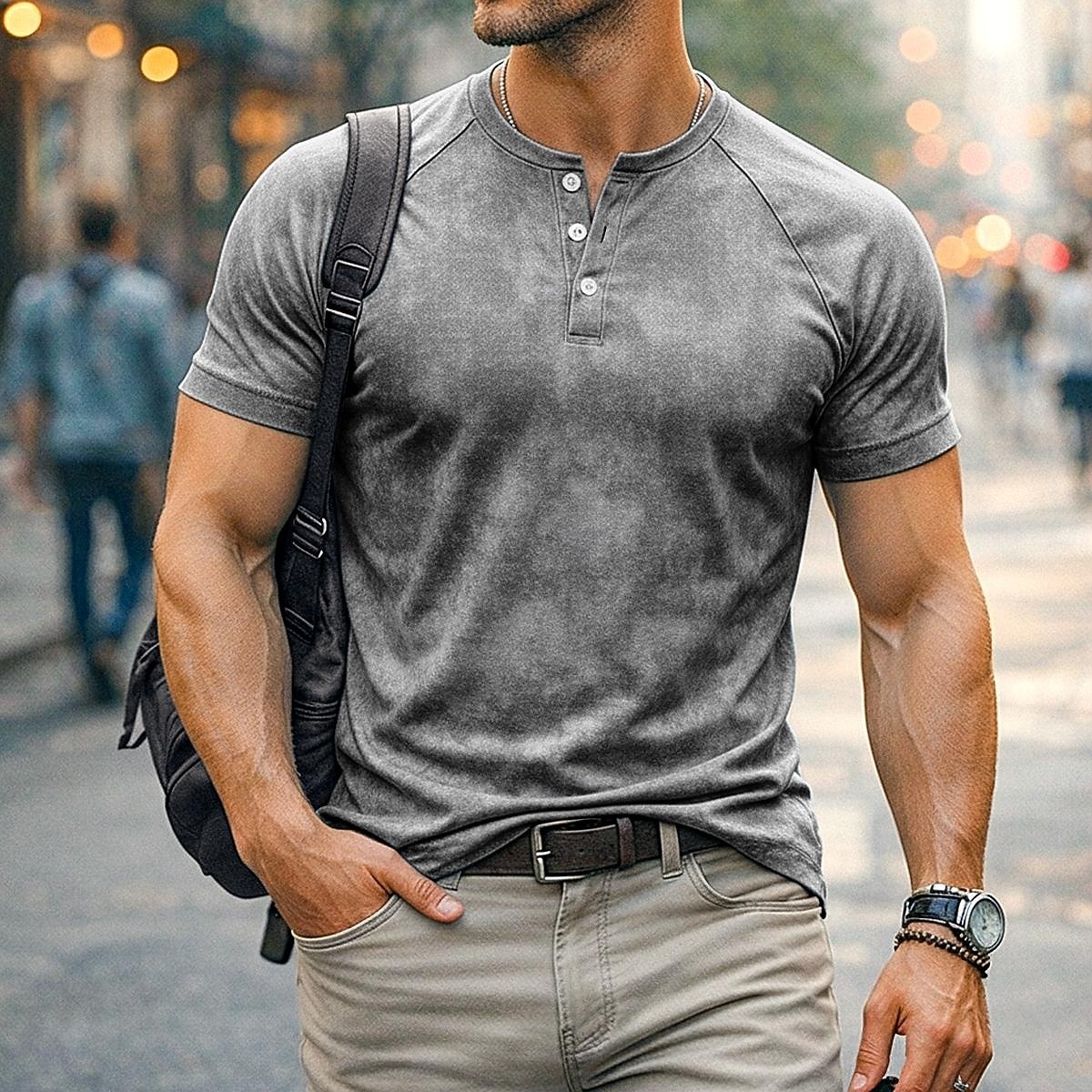 Voor heren T-shirts Henley Top Katoenen T-shirt Gewassen overhemd Korte mouw Effen Kleur Effen Vintage Ontwerper Casual Bleek Knop Henley Casual Dagelijks Buiten Lente zomer Zomer Lente Licht Blauw 2026 - $21.99 –P1